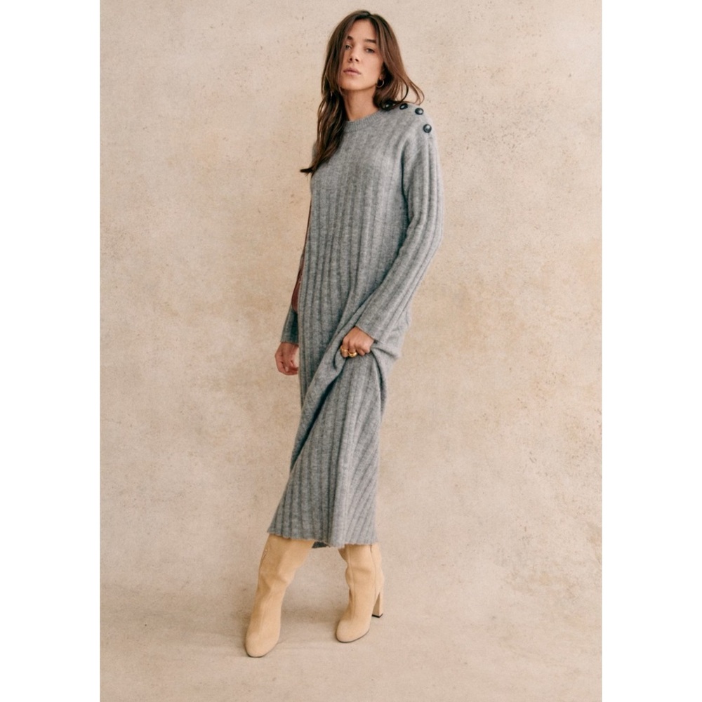 Sézane Manon Heather Grey Knit Midi Dress | Sz XS